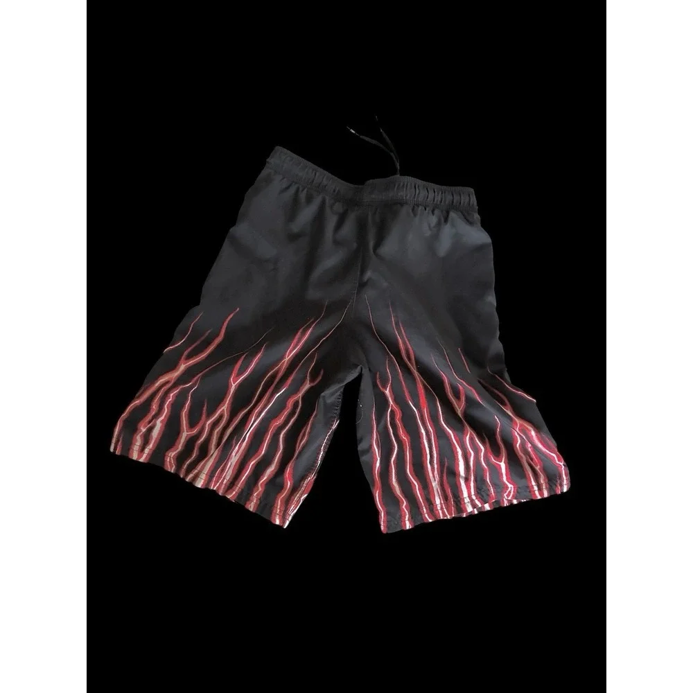 Y2K 90's Nike Flame‎ Lightning Shorts Size Youth Medium Black Trunks Rare